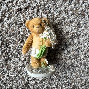 Cherished Teddies Tan Bear with White and Green Accents